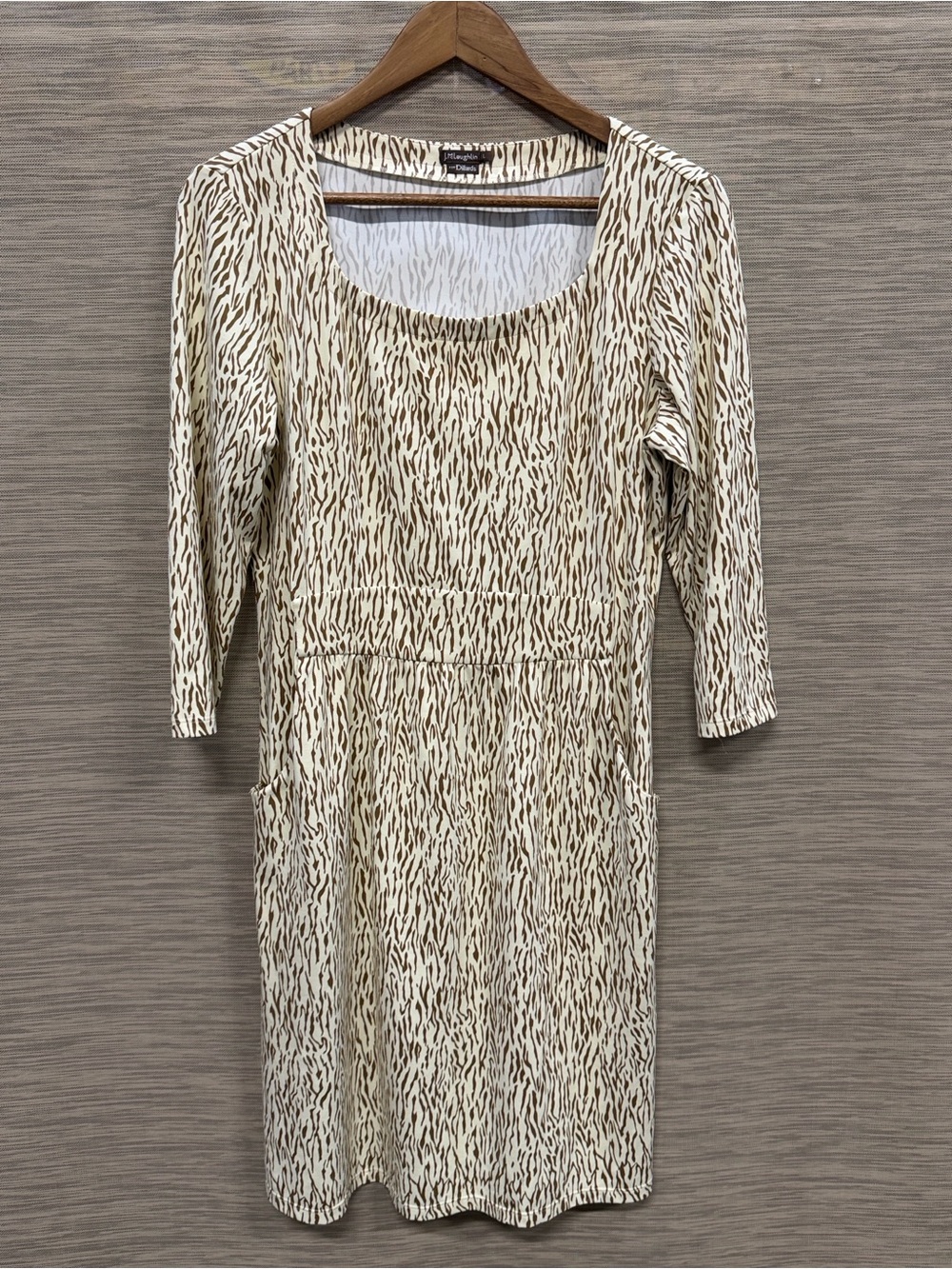 J. McLaughlin Zebra Animal Print Square Neck Knee Length Dress Catalina Cloth L